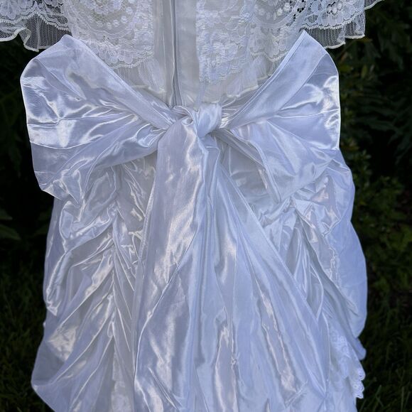 VTG 80’s Jessica McClintock Bridal White Satin Lace Dress-SZ 7  Victorian - Picture 9 of 15